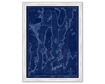 Narragansett Bay and Newport Harbor, Rhode Island - Nautical Chart Blueprint by NOAA 1972