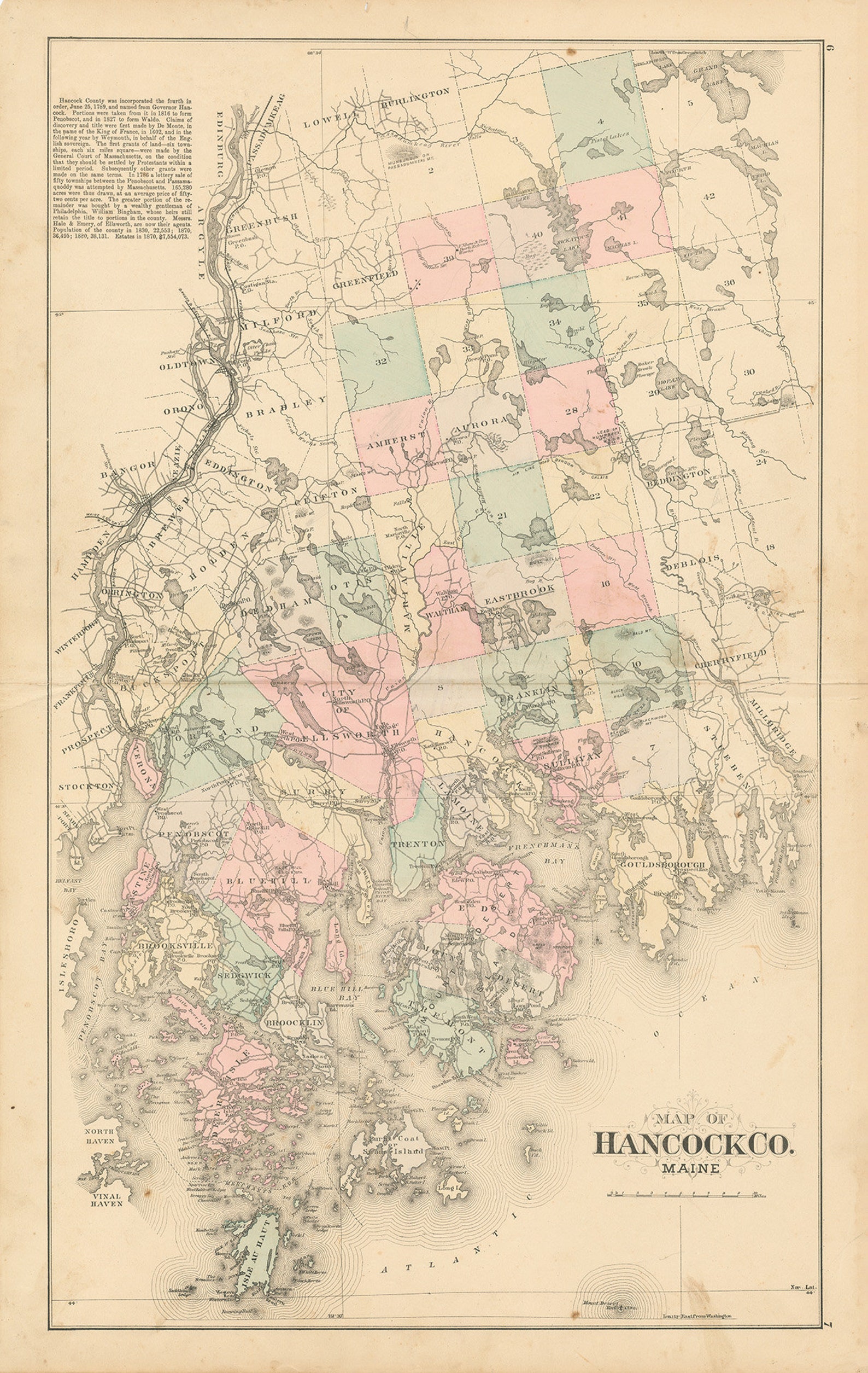 SULLIVAN Maine 1881 Map Replica or Genuine Original Etsy