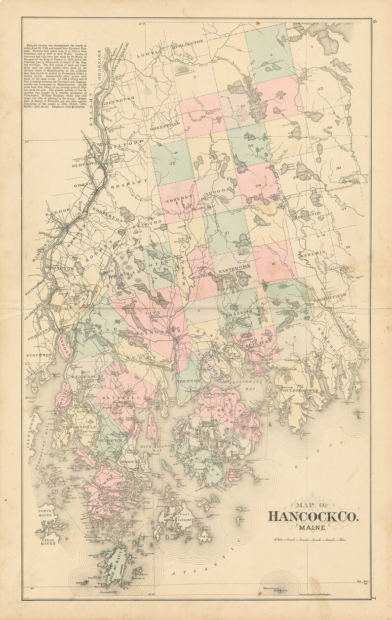 SEDGWICK and BROOKLIN Maine 1881 Map Replica or Genuine Etsy