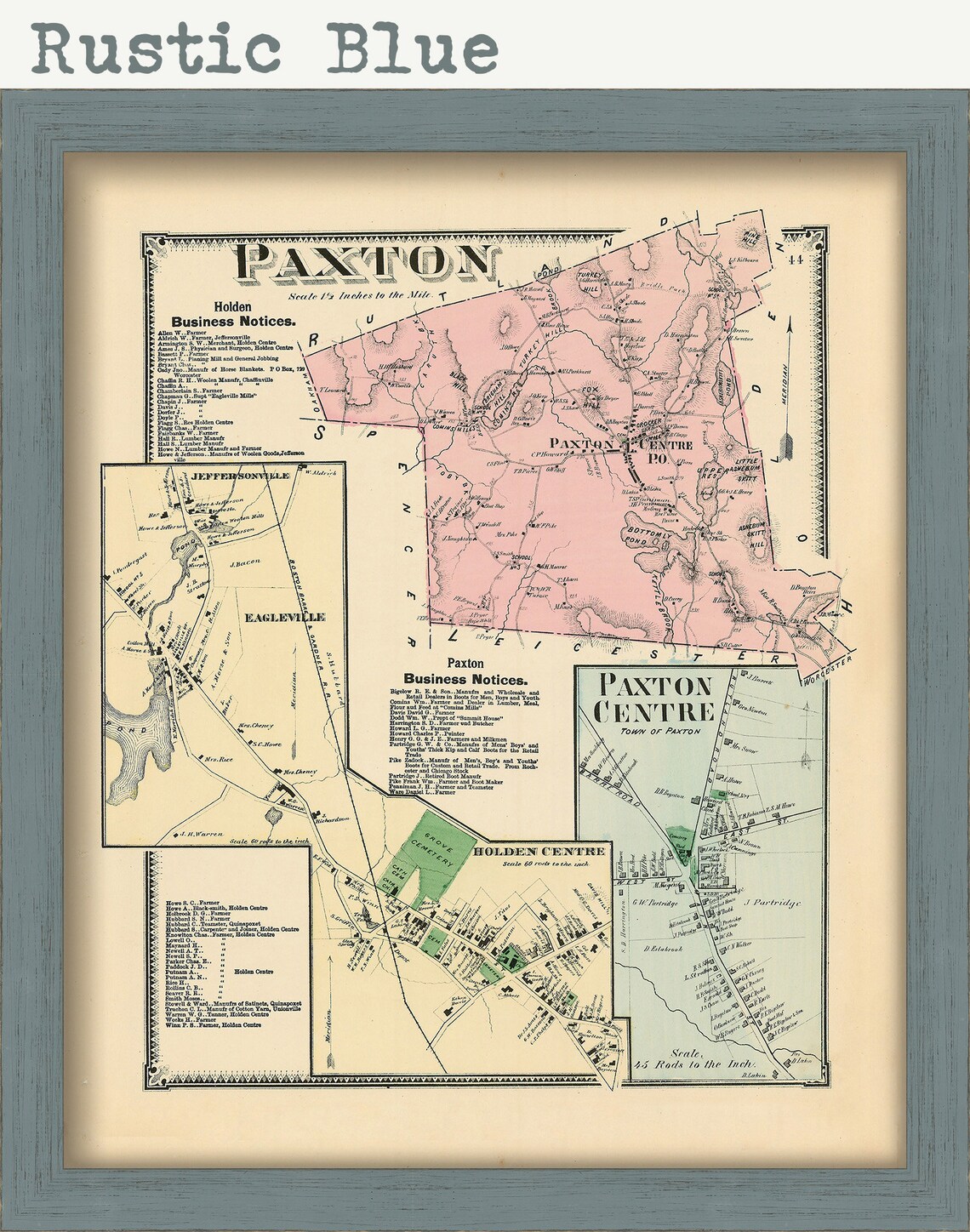 Town of PAXTON Massachusetts 1870 Map Etsy