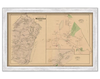 Town of MARSHFIELD and VILLAGES, Massachusetts 1879 Map - Replica or Genuine ORIGINAL