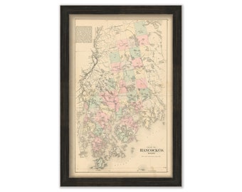 HANCOCK COUNTY,  Maine 1881 Map, Replica or genuine ORIGINAL