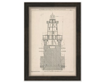 New Haven OUTER BREAKWATER LIGHTHOUSE, Connecticut - Drawing and Plan of the Lighthouse as it was in 1898.