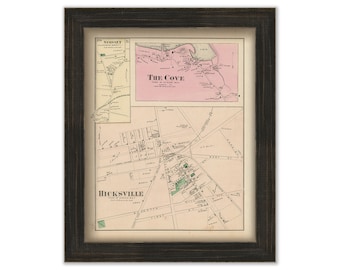 Hicksville and Syosset Villages, Oyster Bay, New York 1873 Map, Replica and GENUINE ORIGINAL