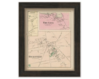 Hicksville and Syosset Villages, Oyster Bay, New York 1873 Map, Replica and GENUINE ORIGINAL