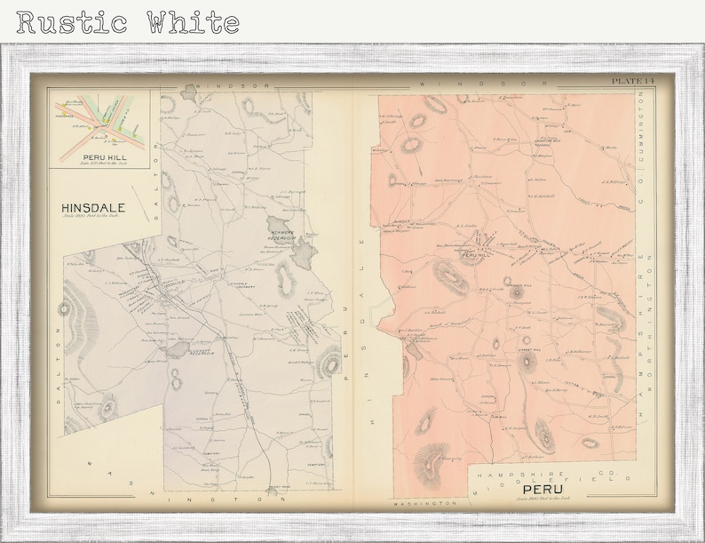 HINSDALE and PERU Massachusetts 1904 Map Replica or Genuine Etsy