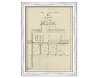 ROANOKE MARSHES LIGHTHOUSE, Pamlico Sound, North Carolina - Drawing and Plan of the Lighthouse 1858 - 1872