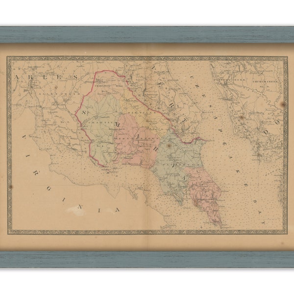 ST. MARYS COUNTY, Maryland 1866 Map, Replica or Genuine Original