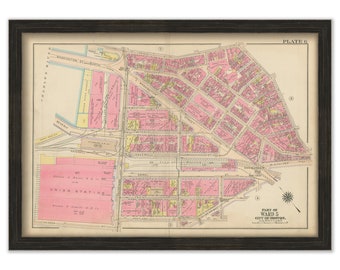BOSTON, Massachusetts 1917 Map, Plate 6, North Station, Bullfinch Triangle, North End  -  Replica or Genuine ORIGINAL