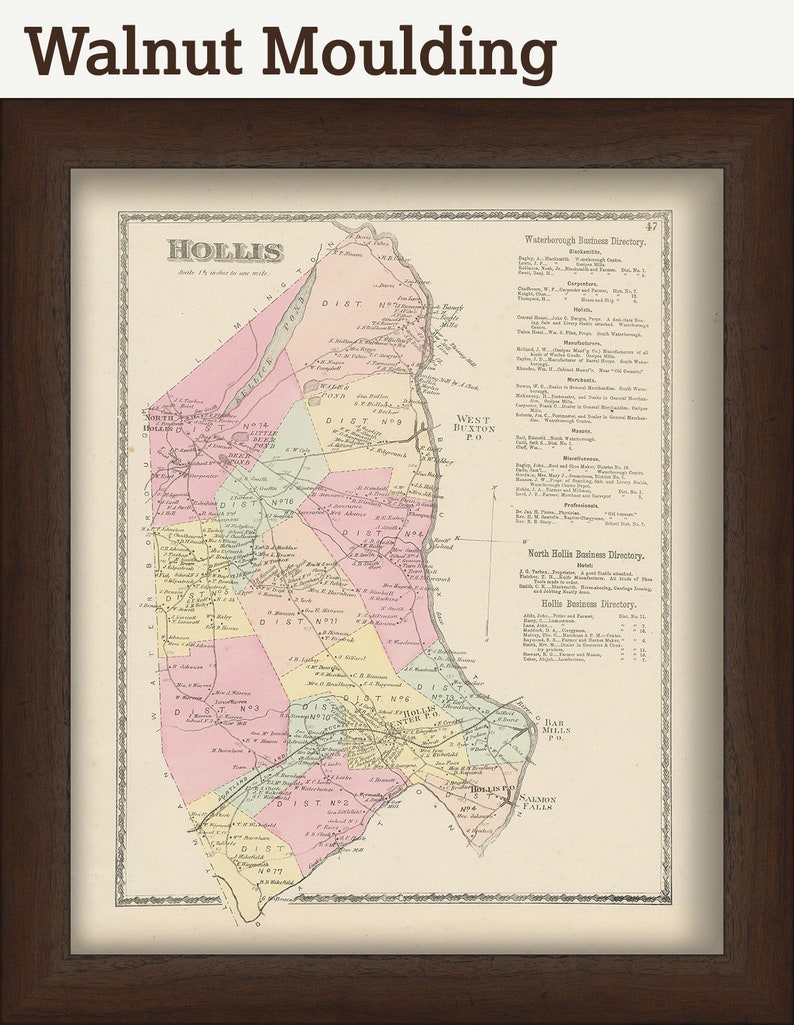 Town of HOLLIS Maine 1872 Map Etsy