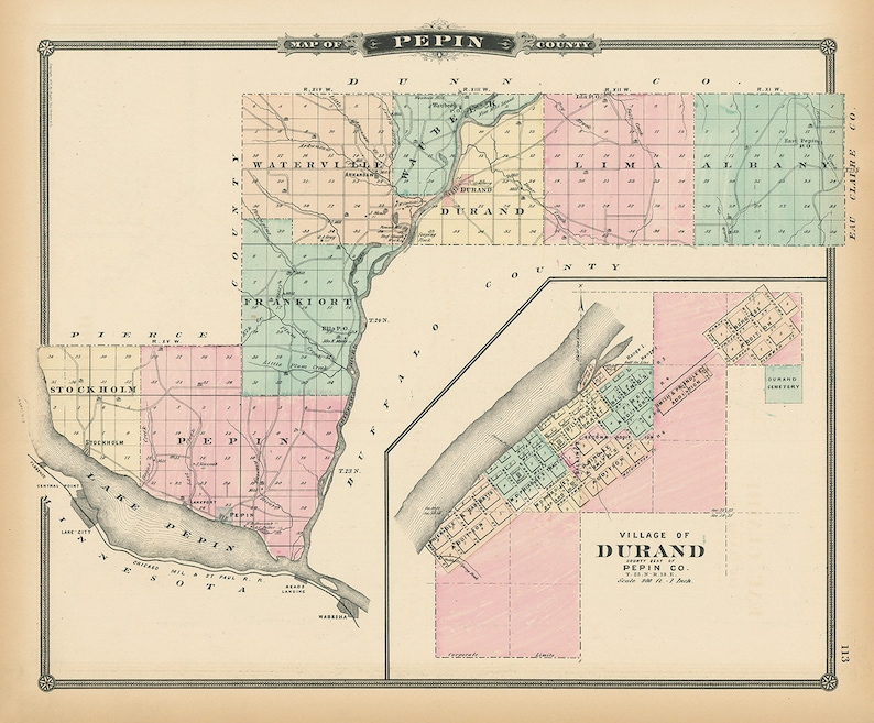 PEPIN COUNTY Wisconsin 1878 Map Replica or Genuine Original Etsy