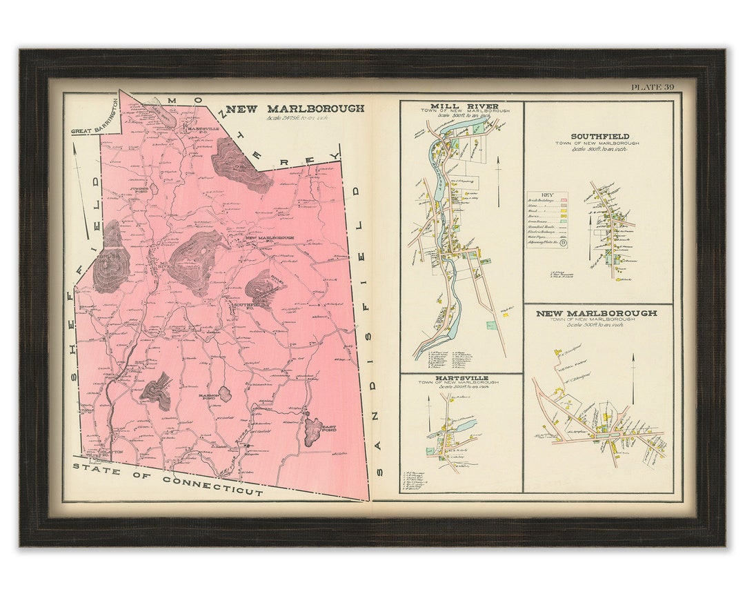 NEW MARLBOROUGH, Massachusetts 1904 Map Replica or Genuine ORIGINAL Etsy