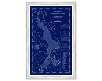 LAKE WINNISQUAM, New Hampshire 1964 Nautical Chart Blueprint