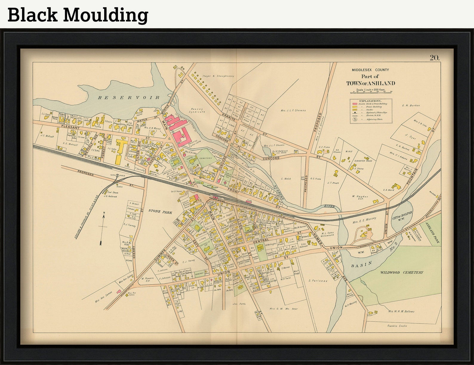 Village of ASHLAND Massachusetts 1908 Map Replica or Etsy