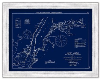 New York City - Blue Print - Nautical Chart by George W. Eldridge 1901