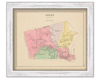 KEENE, New Hampshire 1892 Map, Replica or genuine ORIGINAL