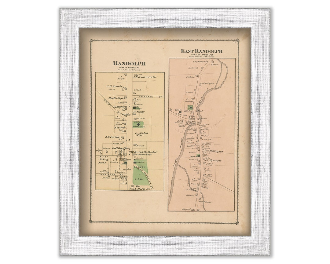 Villages of RANDOLPH and EAST RANDOLPH, Vermont 1877 Map - Replica or ...