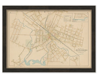 Village of ATTLEBORO, Massachusetts 1895 Map - Replica or GENUINE Original