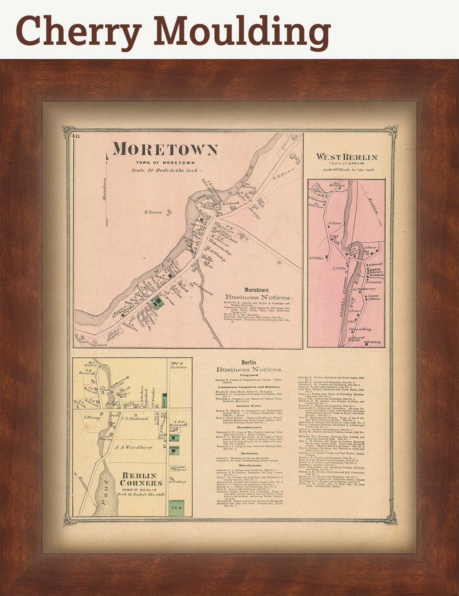 Villages of MORETOWN and BERLIN Vermont 1873 Map Etsy