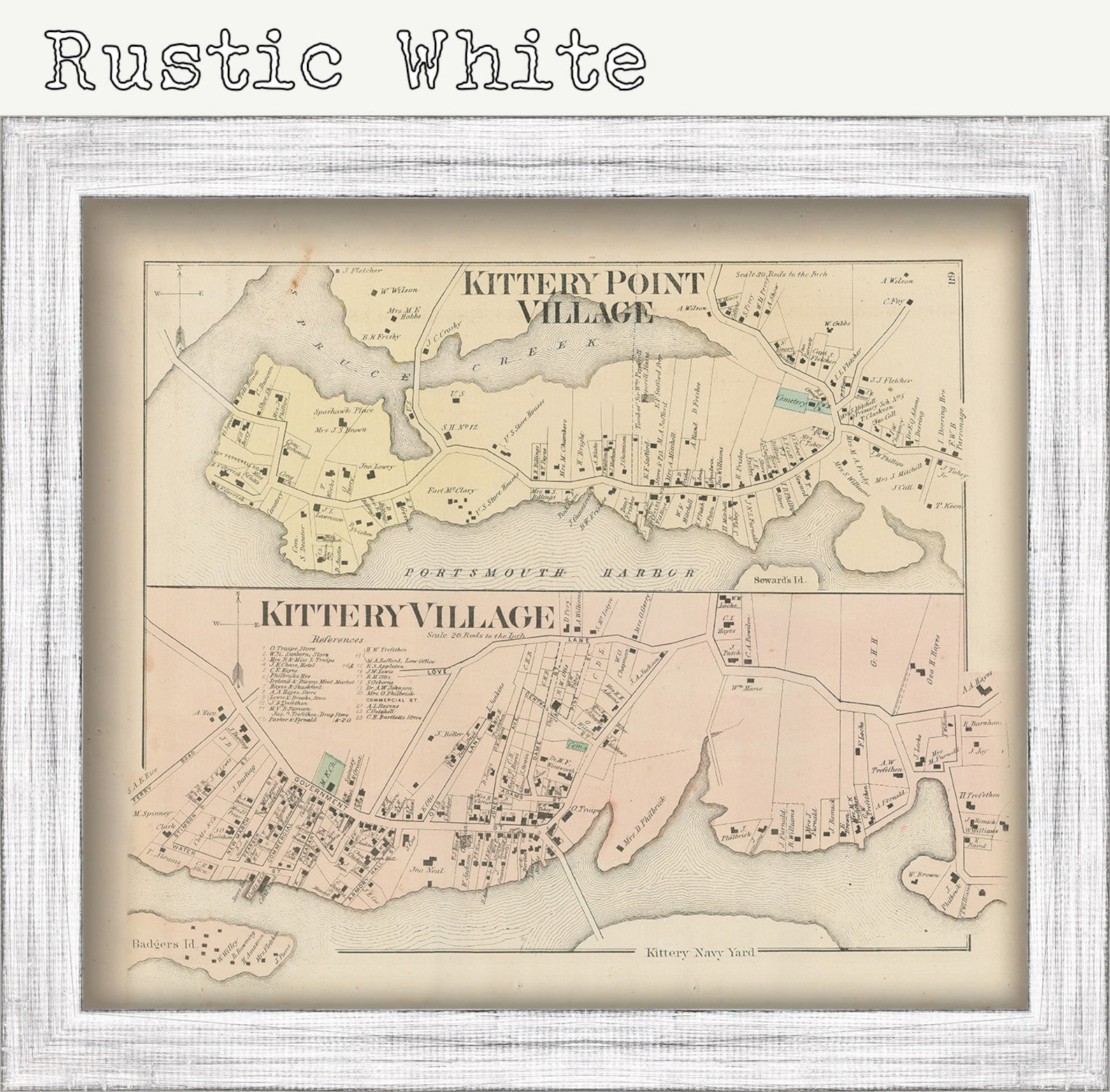 Villages of KITTERY and KITTERY POINT Maine 1872 Map Etsy