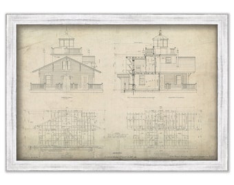 LOWER CEDAR POINT Light House, Maryland  - Drawing and Plan of the Lighthouse as it was in 1895