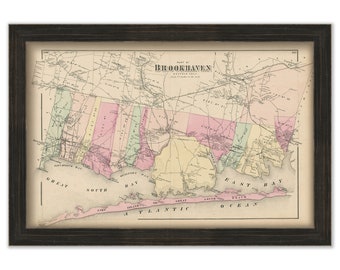 Brookhaven and Fire Island, New York 1873 Map, Replica and GENUINE ORIGINAL