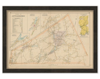 ATTLEBORO, Massachusetts 1895 Map - Replica or GENUINE Original