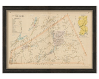 ATTLEBORO, Massachusetts 1895 Map - Replica or GENUINE Original