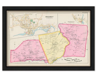 Towns of MEDWAY, MILLIS and MEDFIELD, Massachusetts 1888 Map