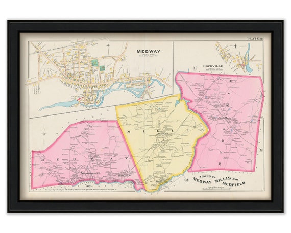 Map Of Medway Ma Towns Of Medway Millis And Medfield Massachusetts 1888 Map | Etsy Australia