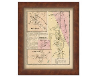 Villages of HOWARD, ALMOND and JASPER, New York 1873 Map, Replica or Genuine Original