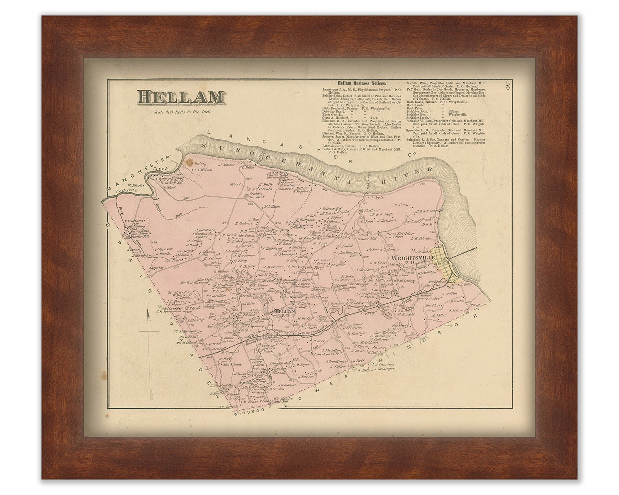 HELLAM Pennsylvania 1876 Map Replica or Genuine ORIGINAL Etsy.de