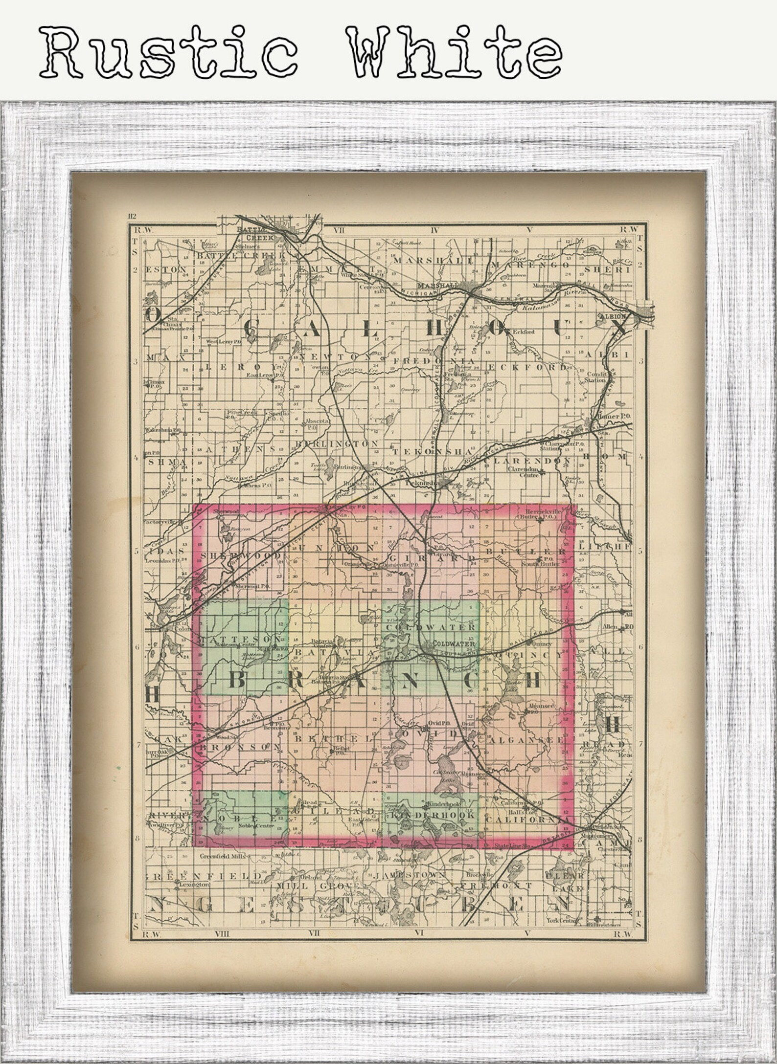 BRANCH COUNTY Michigan 1873 Map Replica or Genuine Original Etsy