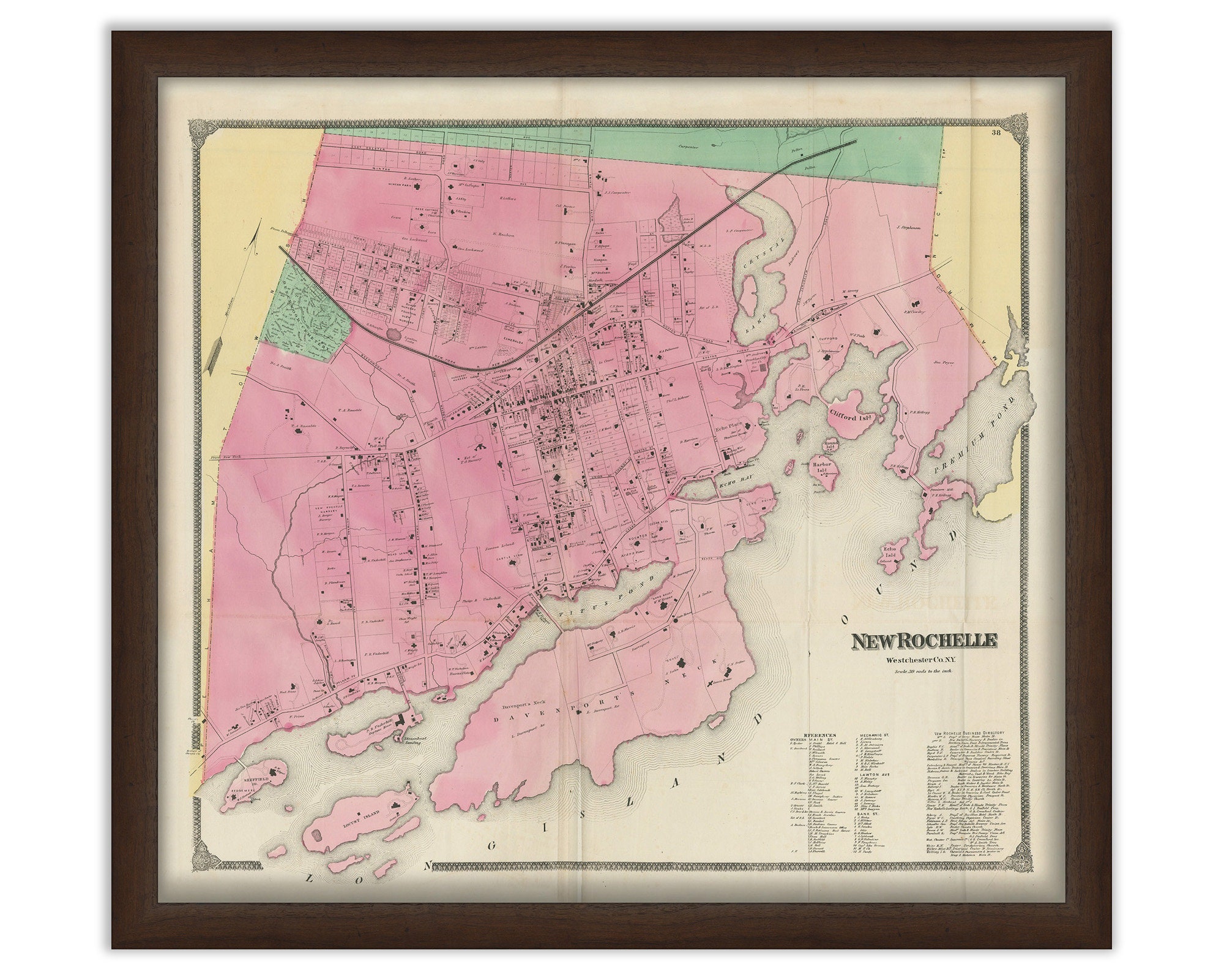 Village of NEW ROCHELLE, New York 1868 Map