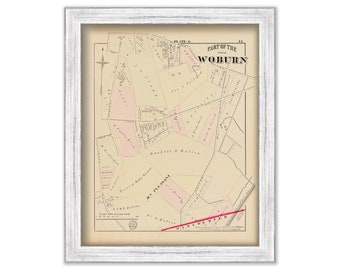 WOBURN, Massachusetts 1875 Map