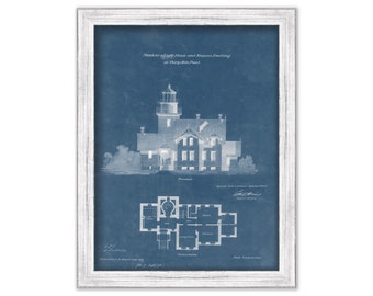 THIRTY MILE POINT Lighthouse, Lake Ontario, New York  -  Blueprint Drawing and plans of the Lighthouse as it was in 1874.