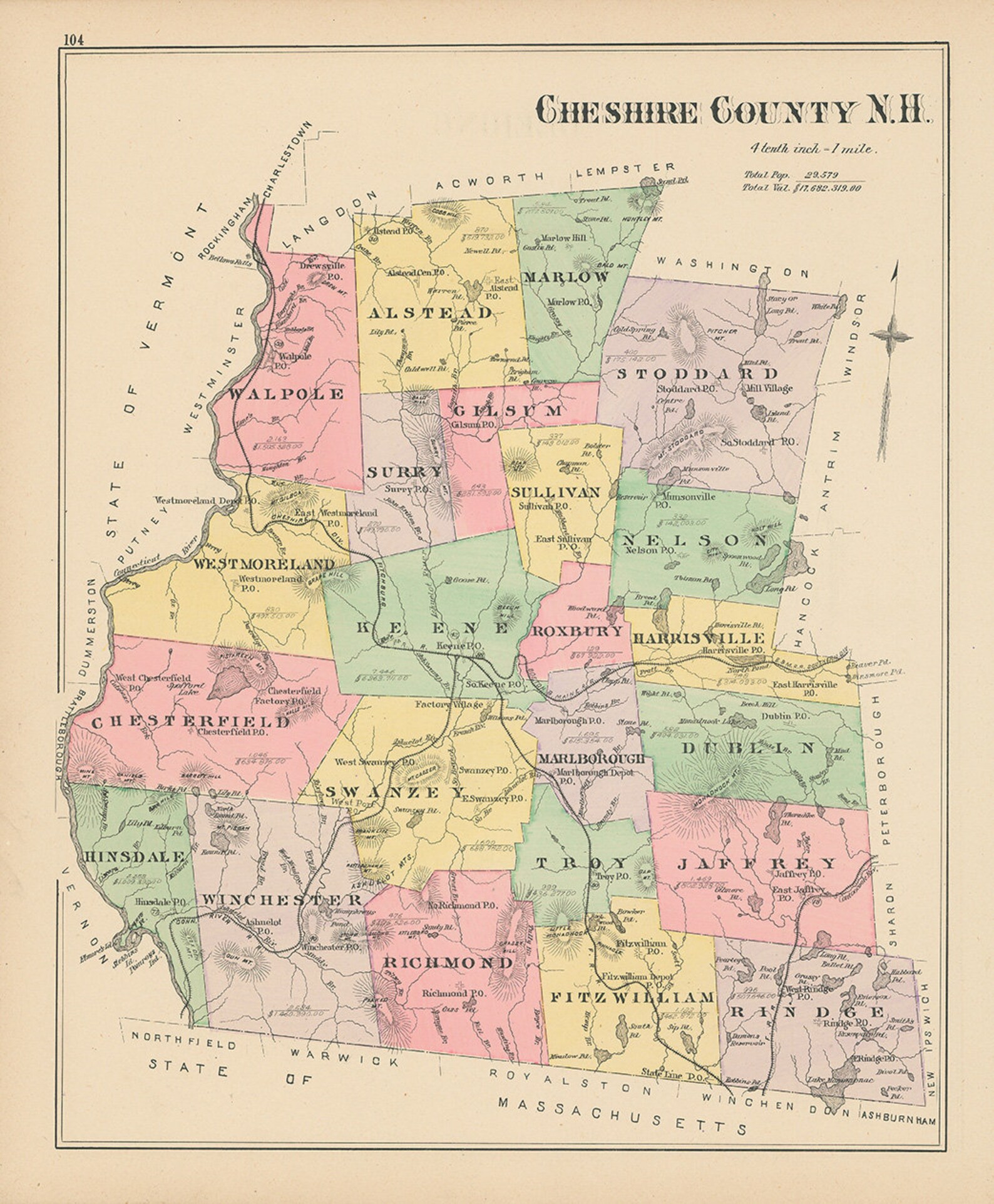 CHESTERFIELD New Hampshire 1892 Map Replica or Genuine Etsy