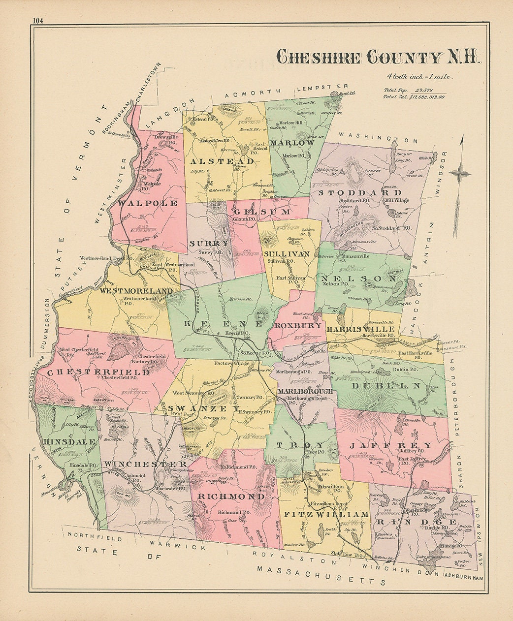 WINCHESTER, New Hampshire 1892 Map, Replica or genuine ORIGINAL