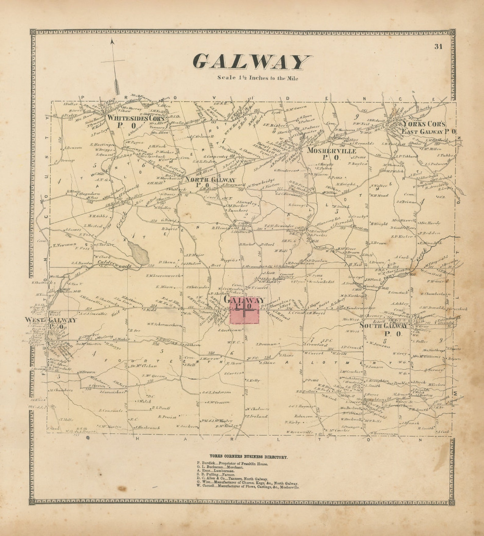 GALWAY New York 1866 Map Replica or GENUINE ORIGINAL Etsy
