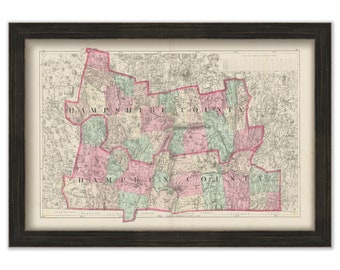 HAMPSHIRE and HAMPDEN COUNTY, Massachusetts 1871 Map by Walling and Gray - Replica or Genuine Original