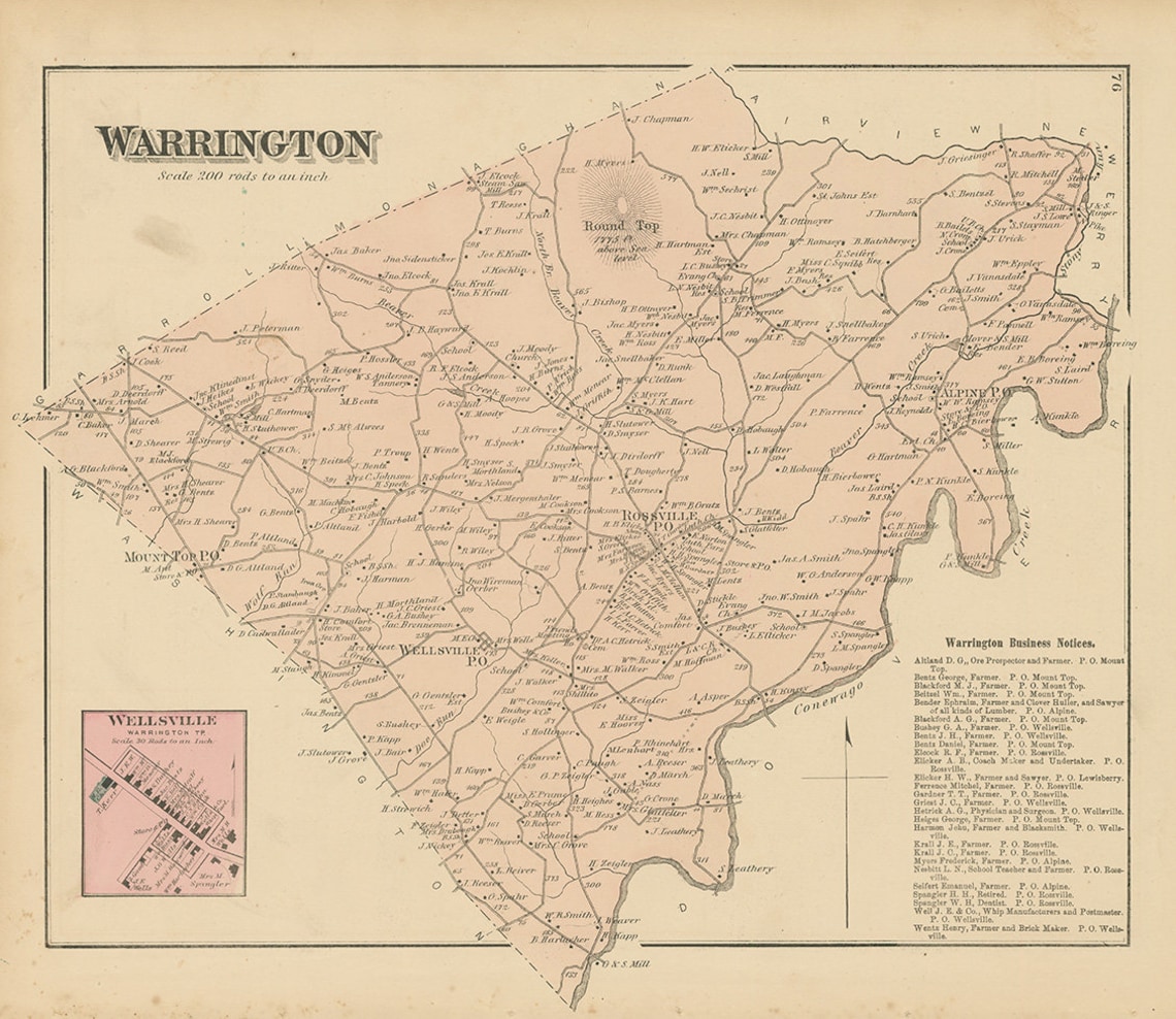 WARRINGTON Pennsylvania 1876 Map Replica or Genuine Etsy