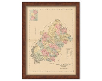 COUNTY LONGFORD, Ireland 1901 Map - Replica or GENUINE Original