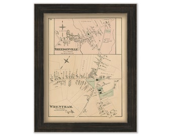 Village of WRENTHAM, Massachusetts 1876 Map - Replica or GENUINE ORIGINAL