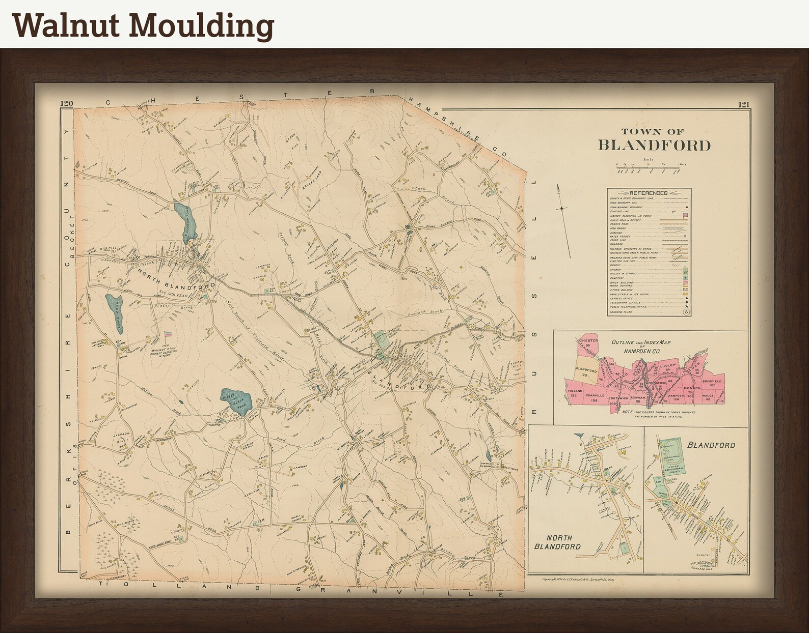 BLANDFORD Massachusetts 1894 Map Replica or Genuine Etsy