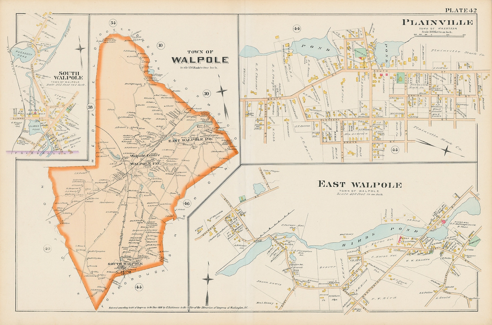 Town and Villages of WALPOLE Massachusetts 1888 Map Etsy