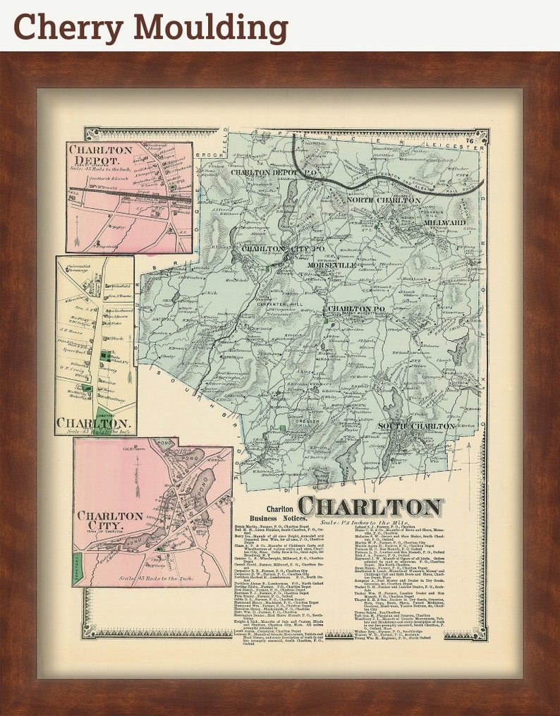 Town of CHARLTON Massachusetts 1870 Map Etsy