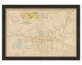 Village of NORTH ATTLEBORO, Massachusetts 1895 Map - Replica or GENUINE Original