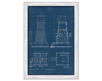 FORT WASHINGTON LIGHTHOUSE, Maryland  - Blueprint Drawing and Plan of the Lighthouse as it was in 1904