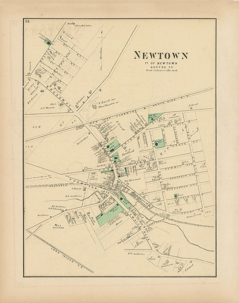 Newtown/elmhurst Queens New York 1873 Map Replica and Etsy