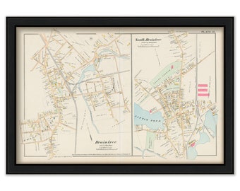 Villages of BRAINTREE and SOUTH BRAINTREE, Massachusetts 1888 Map